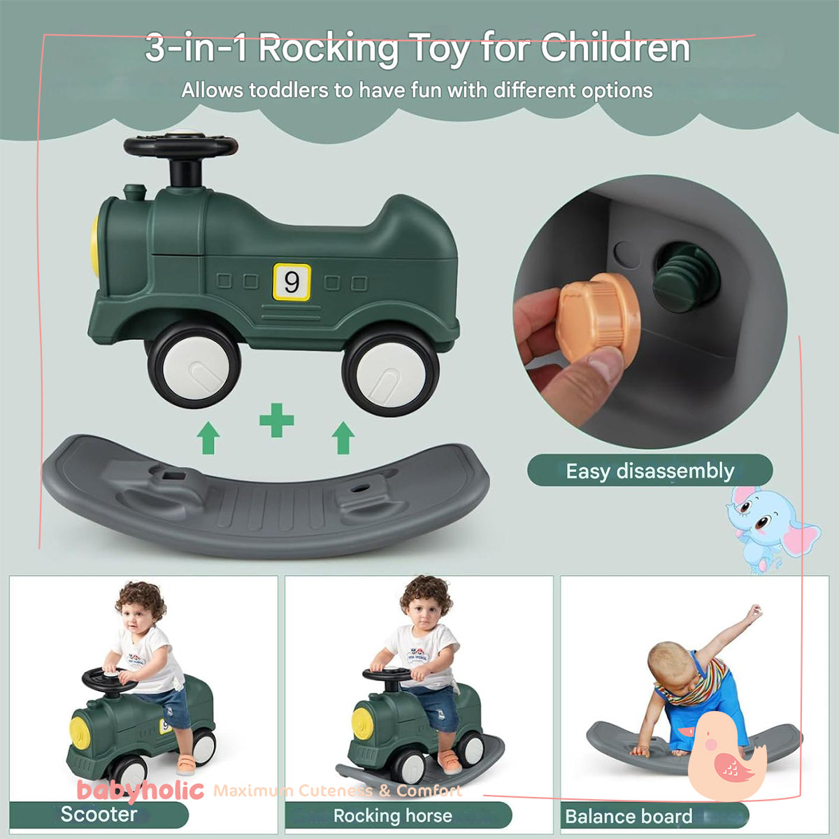 Rocking Horse & Sliding Car 3-in-1