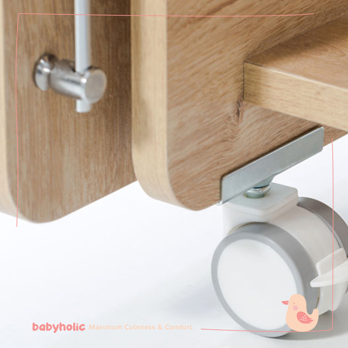 Wooden Wheeled Rocking Mother Side Cradle With Levels